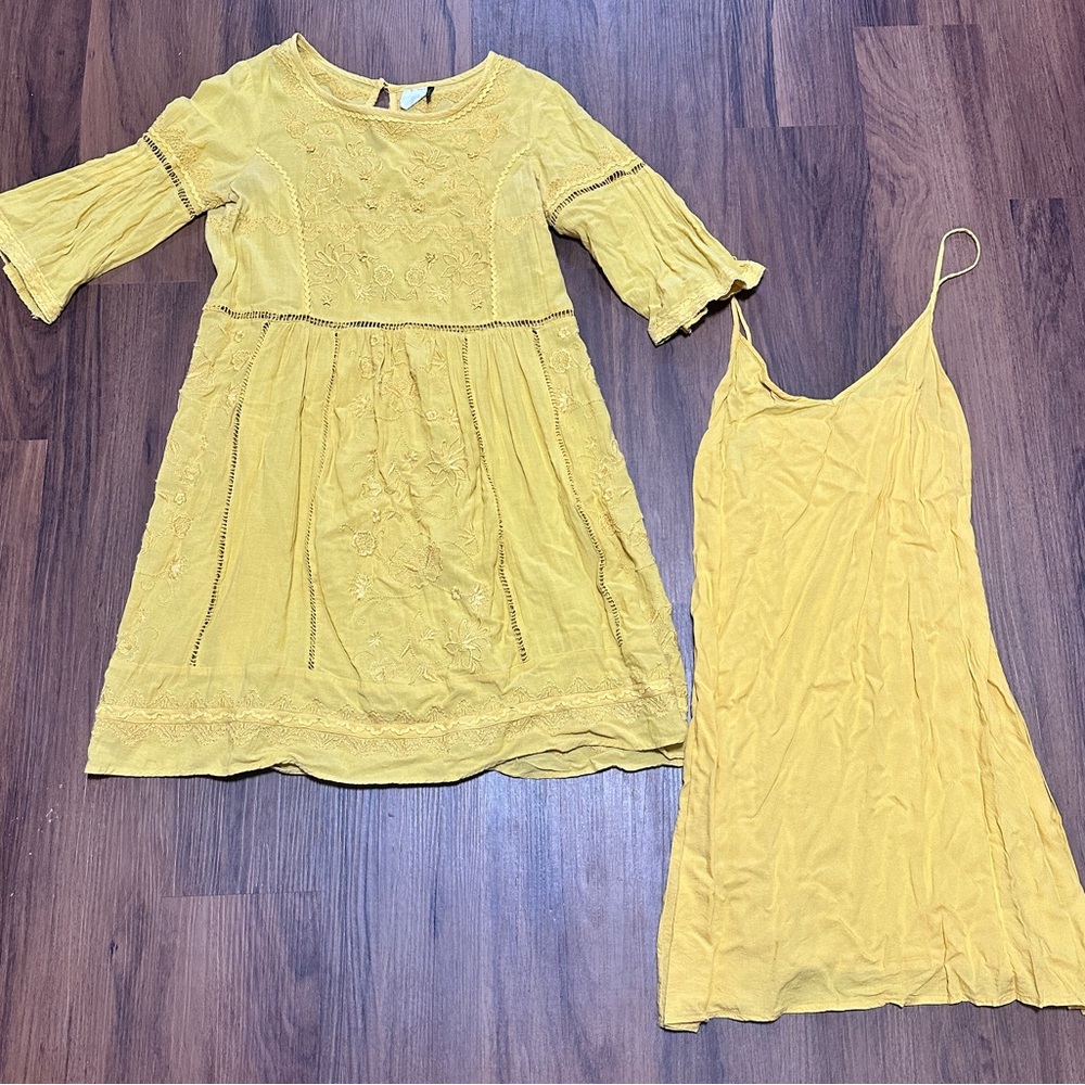 Anthropologie Akemi + Kin Mustard Yellow Dress With Slip